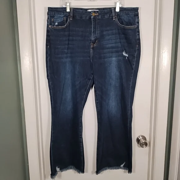 Mica Los Angeles Womens 18W Jeans Dark Wash High Rise Distressed Frayed Bootcut - Picture 1 of 9